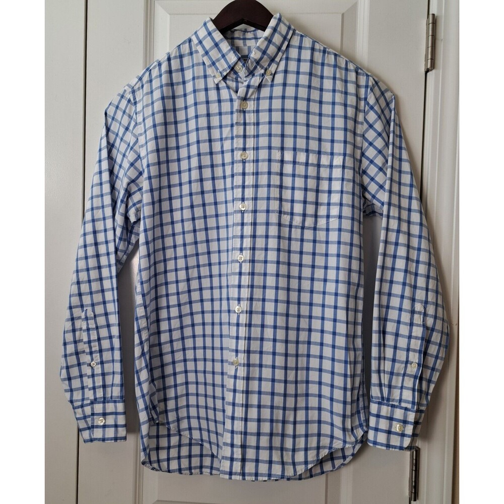 J.Crew Mens Blue and White Plaid Long Sleeve Button Down Shirt Preppy Size S